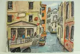Venise - Un rio - Maisons privées et 4 bateaux by Roland Hamon, Aquarelle signée en bas à droite, sold Feb 2010