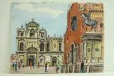 Venise - Campo Giovanni et Paolo - Statue Colleani by Roland Hamon, Aquarelle située en bas à gauche et signée en bas à droite, sold Feb 2010