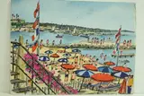 Cannes - Une plage devant Palm Beath, bateaux by Roland Hamon, Aquarelle située en bas à gauche et signée en bas à droite, sold Feb 2010