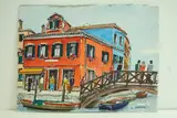 Venise, Ile Burano - Pont, maisons peintes by Roland Hamon, Aquarelle située en bas à gauche, sold Feb 2010