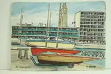 Le Havre - Maison et bateau au Petit port" by Roland Hamon, 1966, Aquarelle située en bas à gauche, sold Feb 2010