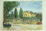 Bormes les Mimosas - L'église" by Roland Hamon, 1966, Aquarelle située en bas à gauche, sold Feb 2010