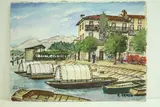 Italie, Lac majeur - Barques dans l'île des pêcheurs" by Roland Hamon, 1965, Aquarelle située en bas à gauche, sold Feb 2010