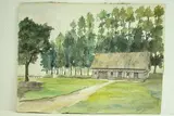 Bâtiment de ferme à la Cerlangue" by Roland Hamon, 1958, Aquarelle située, sold Feb 2010