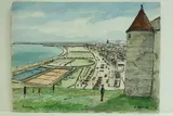Dieppe - Panoram, château à droite" by Roland Hamon, 1966, Aquarelle située en bas à gauche, sold Feb 2010
