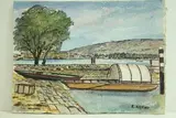 Italie, Isola bella - Vue de l'île des pêcheurs" by Roland Hamon, 1965, Aquarelle située en bas à gauche, sold Feb 2010