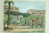 Cannes - La croisette, jardin vers Palm Beath by Roland Hamon, Aquarelle située en bas à gauche et signée en bas à droite, sold Feb 2010
