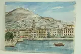 Italie, Lac de garde - Riva, les quais, hôtels by Roland Hamon, Aquarelle située en bas à gauche, sold Feb 2010