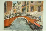 Venise - Pont, rio, deux gondoles by Roland Hamon, Aquarelle titrée en bas à gauche, sold Feb 2010