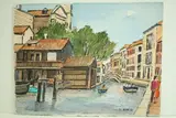 Venise - Rio et réparation de gondoles by Roland Hamon, Aquarelle située en bas à gauche, sold Feb 2010