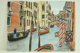 Venise - Un canalp, maisons, un grand bateau à moteur by Roland Hamon, Aquarelle située en bas à gauche, sold Feb 2010