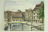 Maisons de ville à colombage au bord d'une rivière by Roland Hamon, Aquarelle signée en bas à droite, sold Feb 2010