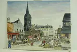Place de marché devant l'église by Roland Hamon, Aquarelle signée en bas à droite, sold Feb 2010