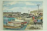 Ajaccio - Pêcheurs et barques" by Roland Hamon, 1962, Aquarelle située en bas à gauche, sold Feb 2010