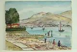 Italie, Lac majeur - Rivage et pêcheur" by Roland Hamon, 1965, Aquarelle située en bas à gauche, sold Feb 2010