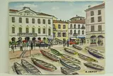 Village italien sur le lac majeur - Hôtel de la Poste" by Roland Hamon, 1965, Aquarelle titrée en bas à gauche, sold Feb 2010