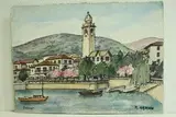 Italie, Pallanza - Lac majeur, arbres, fleurs clocher" by Roland Hamon, 1965, Aquarelle située en bas à gauche, sold Feb 2010