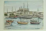 Palma, Mallorca - La cathédrale et les bateaux by Roland Hamon, Aquarelle située en bas à gauche, sold Feb 2010