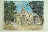 Arles, Les Alicamps - La chapelle" by Roland Hamon, 1966, Aquarelle située et datée en bas à gauche, sold Feb 2010