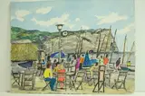 Etretat - Le bar, la falaise et la, mer by Roland Hamon, Aquarelle située en bas à gauche, sold Feb 2010