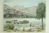 Locarno, Suisse - Le lac et trois barques" by Roland Hamon, 1963, Aquarelle située en bas à gauche et à droite, sold Feb 2010