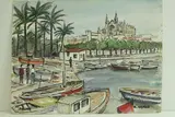 Palma, Iles Baleares - Chalutiers et cathédrale by Roland Hamon, Aquarelle située en bas à gauche, sold Feb 2010