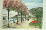 Lac de Come, Bellagio - La promenade by Roland Hamon, Aquarelle située en bas à gauche, sold Feb 2010