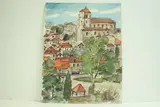 Sant Cirq la Popée - L'église, maisdns et jardins" by Roland Hamon, 1970, Aquarelle située et datée en bas à gauche, sold Feb 2010