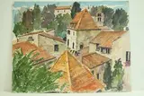 Saint Cirq la Popée - Vieilles maisons et toits" by Roland Hamon, 1970, Aquarelle située et datée en bas à gauche, sold Feb 2010