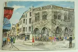 Perpignan - Le café et la statue" by Roland Hamon, 1968, Aquarelle située en bas à gauche, sold Feb 2010