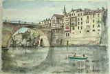 France - Pont de Villefrance du la Saone" by Roland Hamon, 1968, Aquarelle située en bas à gauche, sold Feb 2010