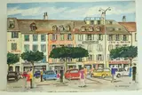 Suisse, Vevey - Vieilles maisons, épicerie, café du raisin" by Roland Hamon, 1968, Aquarelle située en bas à gauche, sold Feb 2010