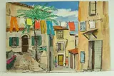 Environs d'Aix en Provence - Rues à Bouc bel air" by Roland Hamon, 1971, Aquarelle située en bas à gauche, sold Feb 2010