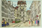 Berne - Horloge et tram" by Roland Hamon, 1968, Aquarelle située et datée en bas à gauche, sold Feb 2010