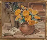 Nature morte aux bouquets de fleurs (iris et marguerites) by Jean Villeri, Aquarelle sur papier, sold Jul 2025