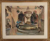 La grande fontaine de Saint-Paul-de Vence by Jean Villeri, Aquarelle sur papier, sold Jul 2025