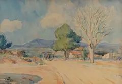 Charrette attelée sur une route en Provence by Jean Villeri, Aquarelle sur papier, sold Jul 2025