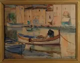 Le Pêcheur sur sa barque au port de Saint-Tropez by Jean Villeri, Aquarelle sur papier, sold Jul 2025