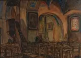 Intérieur d'église by Jean Villeri, Aquarelle et fusain sur papier, sold Jul 2025