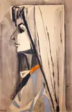 Profil de jeune fille by Domoto Hisao, Encre et aquarelle, sold Jun 2025