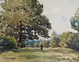 Promeneur dans une clairière by Ernest Designolle, Aquarelle sur papier, sold Jun 2025