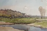 Village à flanc de colline (recto), bord de mer (verso) by Ernest Designolle, Aquarelle sur papier, sold Jun 2025