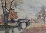Paysage au pont (recto), Paysage aux vaches (verso) by Ernest Designolle, Aquarelle sur papier, sold Jun 2025