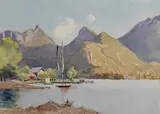 Lac à flanc de montagne by Ernest Designolle, Aquarelle sur carton, sold Jun 2025