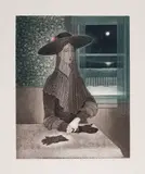 Beautiful Young Mummer at Margaret Feltham's House by David Blackwood, 1985, hand coloured etching and aquatint on paper, sold Aug 2023