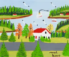 View of Smith's Cove by Maud Lewis, oil on board, sold Aug 2023