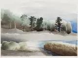 Across Murray's Inlet, Pointe Au Baril, Ontario by Toni Onley, 1993, watercolour on paper, sold Aug 2023