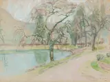 Small Lake Near Paris by Joseph Francis Plaskett, 1960, pastel on paper, sold Aug 2023