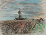 Windmill by Joseph Francis Plaskett, 1972, pastel on paper, sold Aug 2023