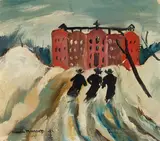 Trois curés by Henri Leopold Masson, 1941, oil on board, sold Jul 2023